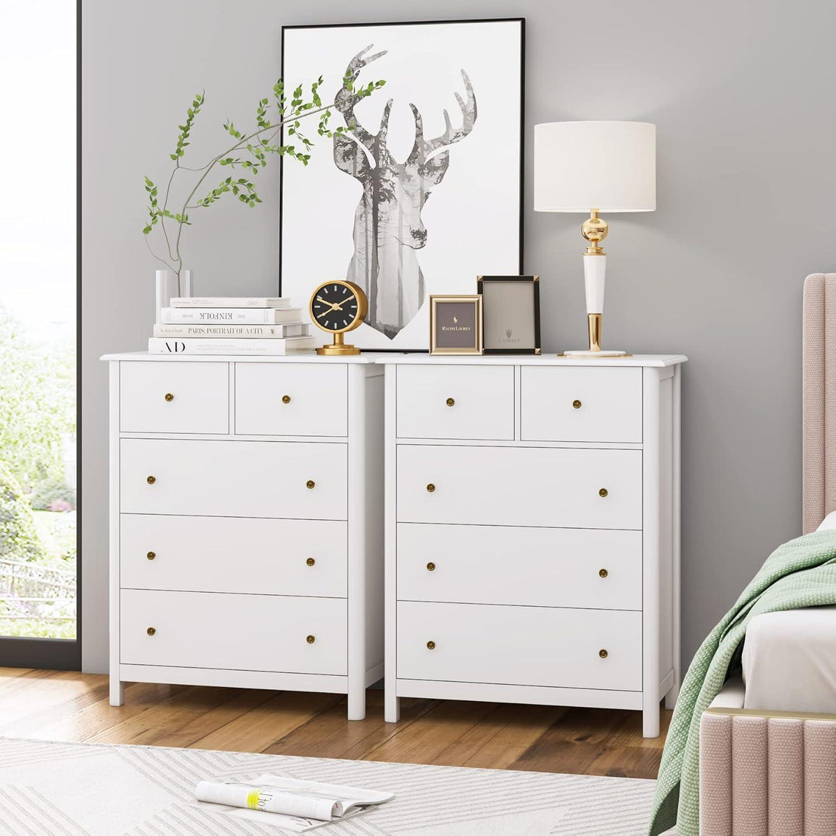 Weiße Kommode mit 5 Schubladen – Modernes Sideboard für Schlafzimmer