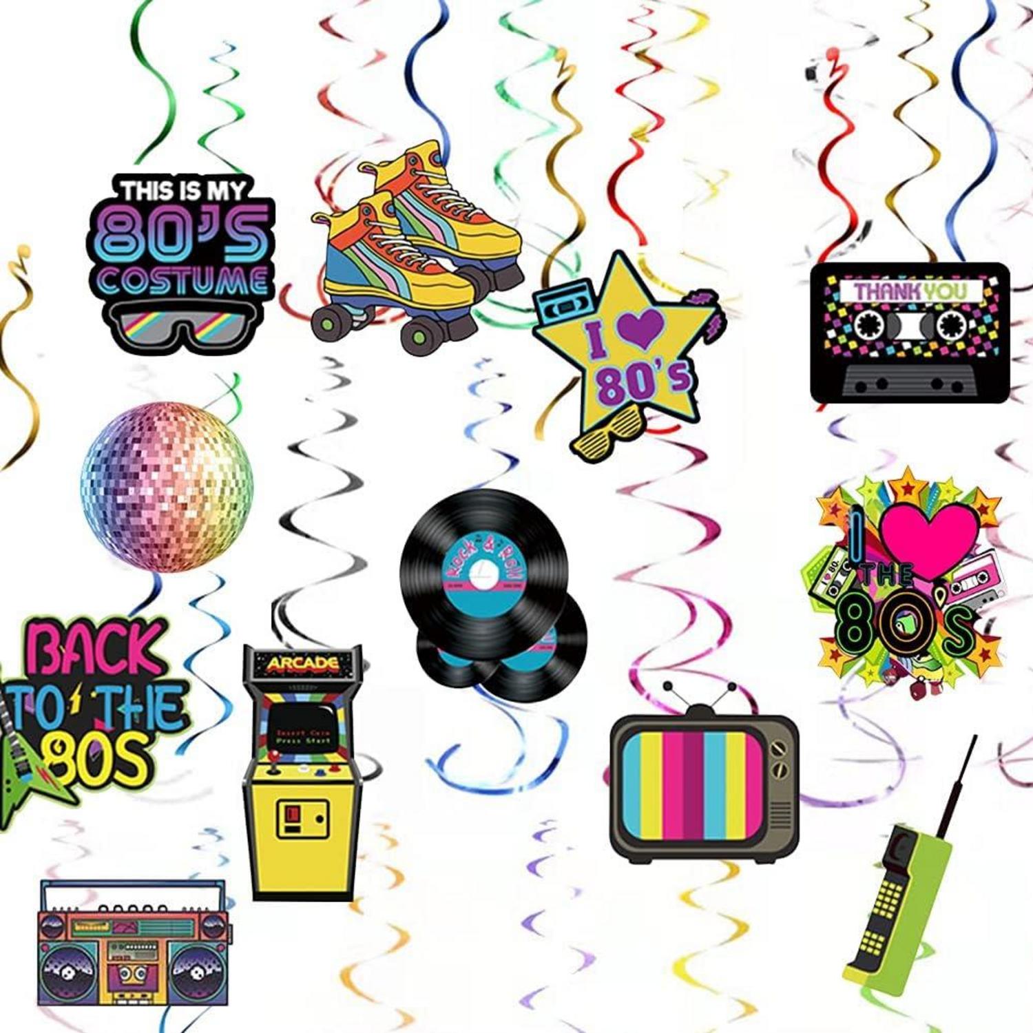 36 Stück 80er Deko Party Luftschlangen Hippie Rock Neon Hippie Disco