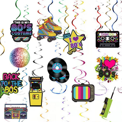 36 Stück 80er Deko Party Luftschlangen Hippie Rock Neon Hippie Disco
