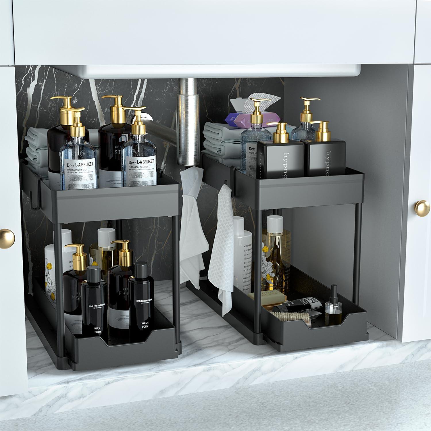 Küchen Organizer Schwarz 2 Regal Unter Waschbecken 4 Haken