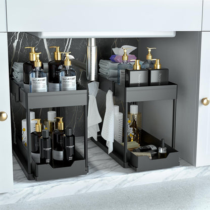 Küchen Organizer Schwarz 2 Regal Unter Waschbecken 4 Haken