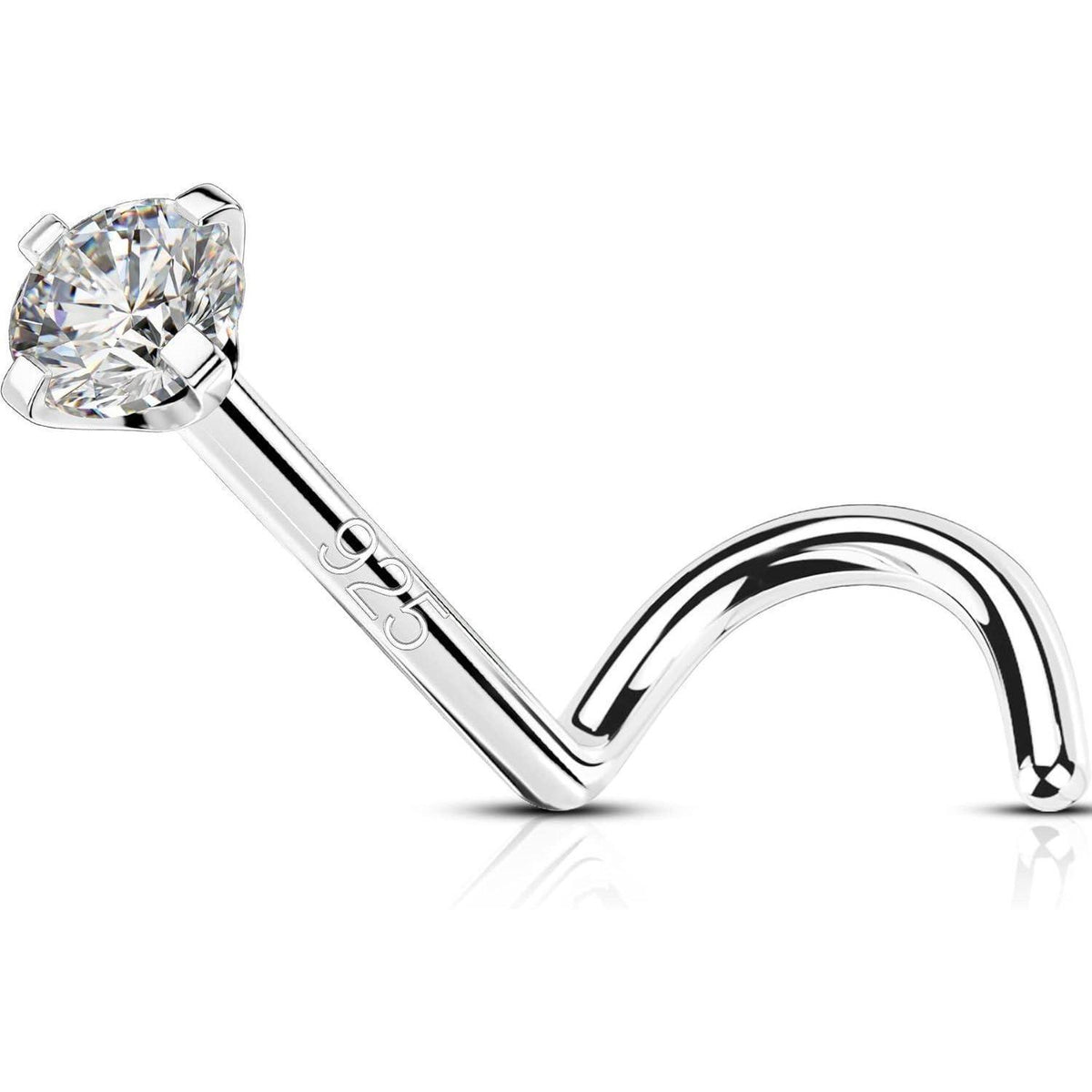 Nasenpiercing L-Form 925 Silber mit Zirkonia 2mm