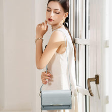 Kleine Damen Umhängetasche PU Leder Crossbody A-grau Blau