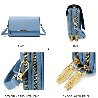 Kleine Damen Umhängetasche Crossbody Blau in Lederoptik