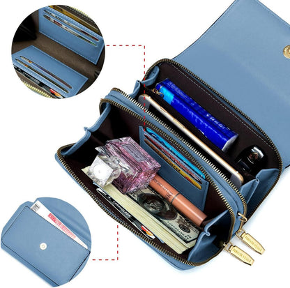 Kleine Damen PU Leder Umhängetasche mit Kartenschlitz Blau