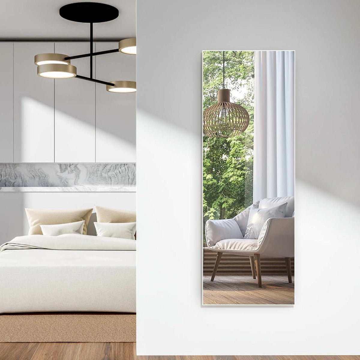 Großer Standspiegel 165x60cm mit weißem Rahmen – Ganzkörper Spiegel