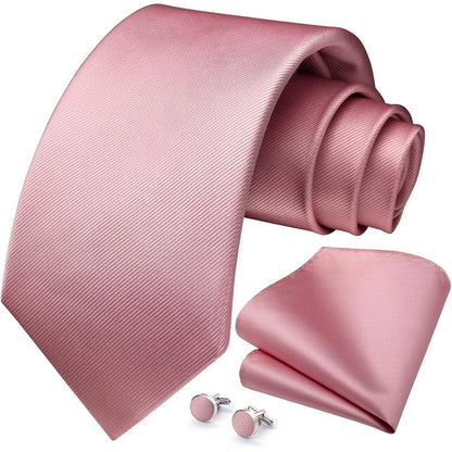 Herren Krawatten-Set mit Einstecktuch und Manschettenknöpfen Rosa