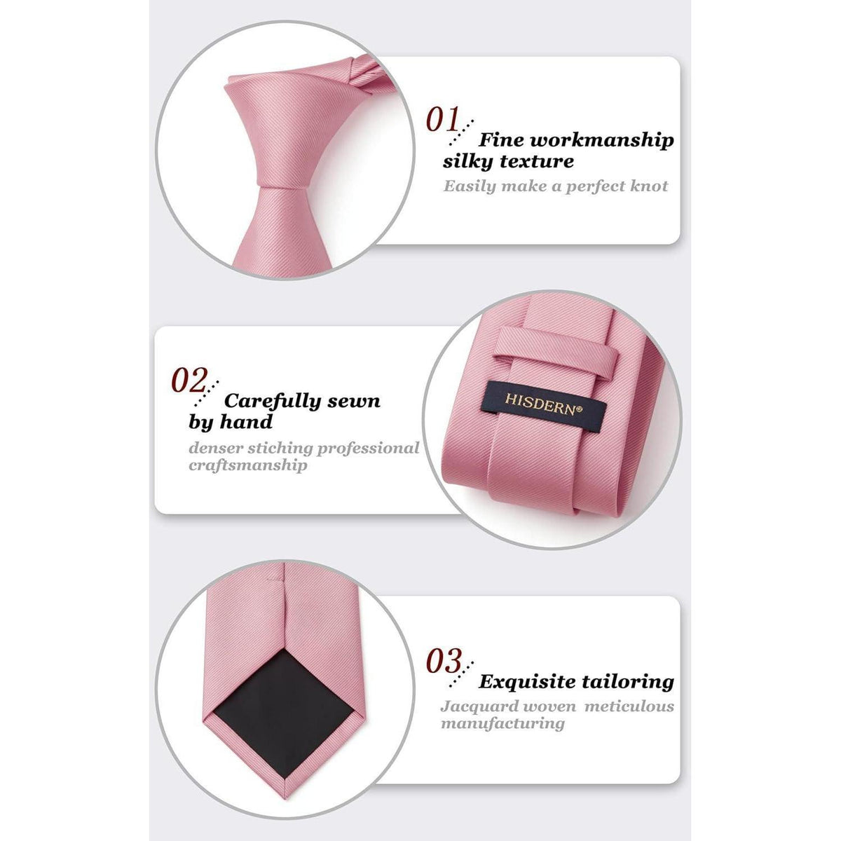 Herren Krawatten-Set mit Einstecktuch und Manschettenknöpfen Rosa