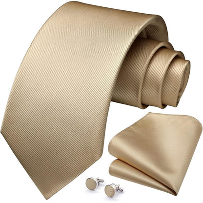Herren Krawatten-Set mit Einstecktuch und Manschettenknöpfen Champagner
