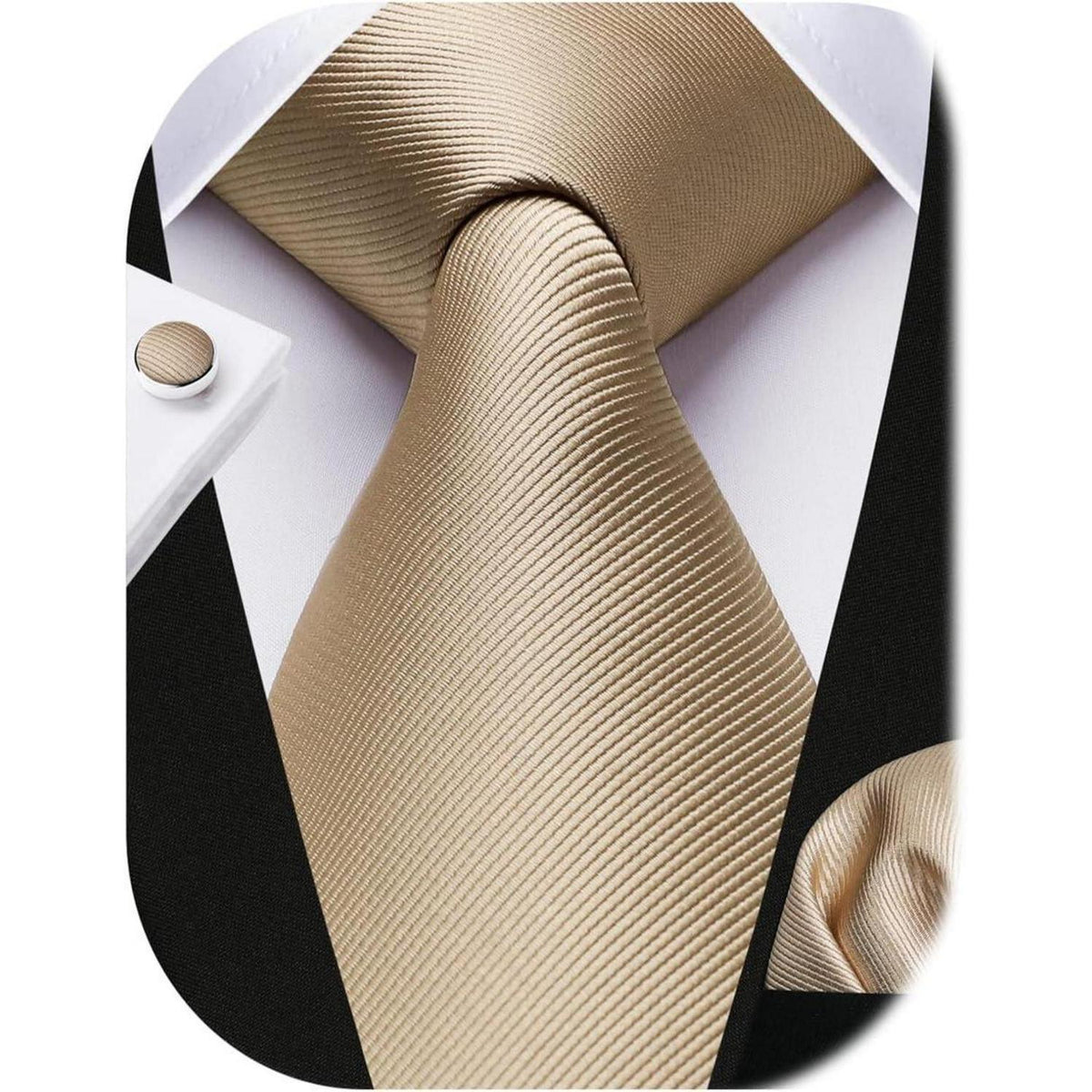Herren Krawatten-Set mit Einstecktuch und Manschettenknöpfen Champagner