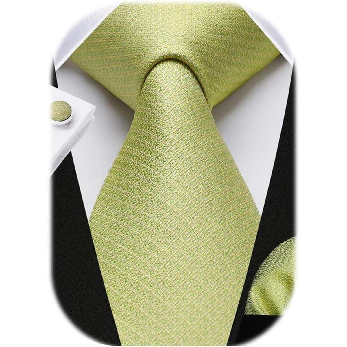 Herren Krawatten-Set mit Einstecktuch und Manschettenknöpfen Avocado