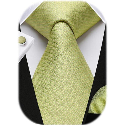 Herren Krawatten-Set mit Einstecktuch und Manschettenknöpfen Avocado
