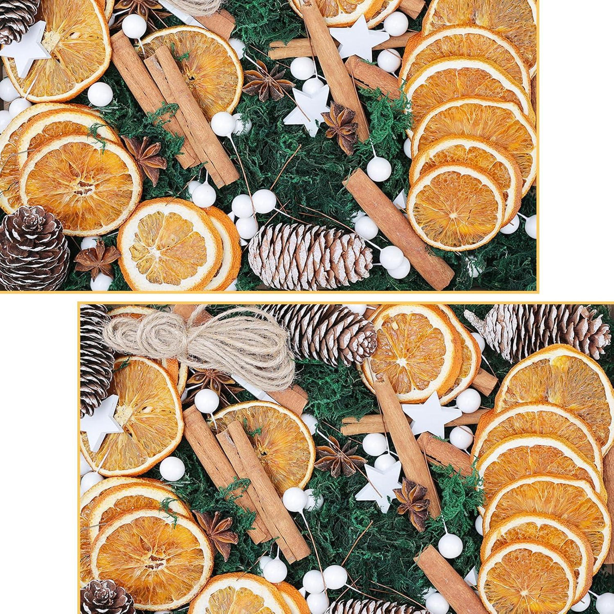 107 Stück Natur Dekoration Weihnachtsdeko Adventskranz Potpourri - Bastelset - Tannenzapfen Zimtstangen Orangenscheiben Sternanis Moos Juteschnur