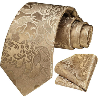 Krawatten-Set Herren Paisley Gold mit Einstecktuch für Hochzeit & Business