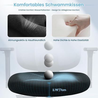 KERDOM Ergonomischer Bürostuhl Verstellbare Kopfstütze Armlehnen Lendenstütze