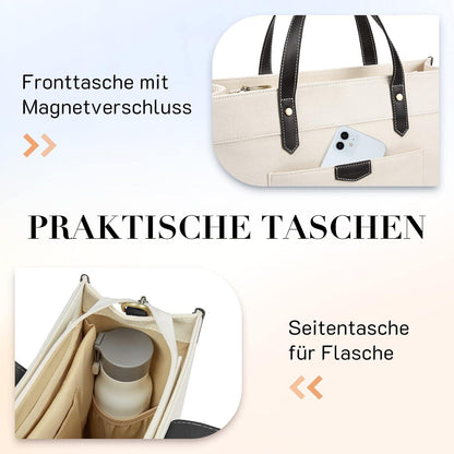Missnine Laptoptasche 15,6 Zoll Schwarz Canvas Damen Business Handtasche