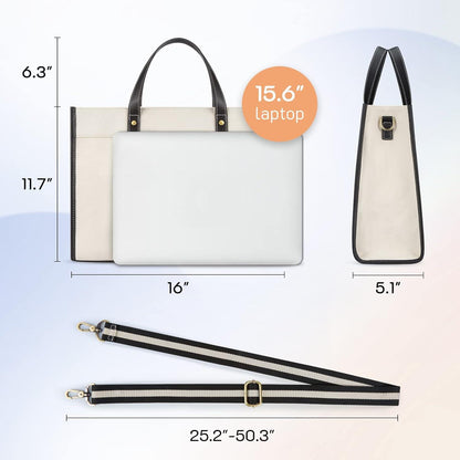 Laptoptasche 15,6 Zoll Damen Business Canvas Handtasche Schwarz Beige