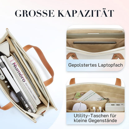 Laptoptasche 15,6 Zoll Damen Business Canvas Braun Beige