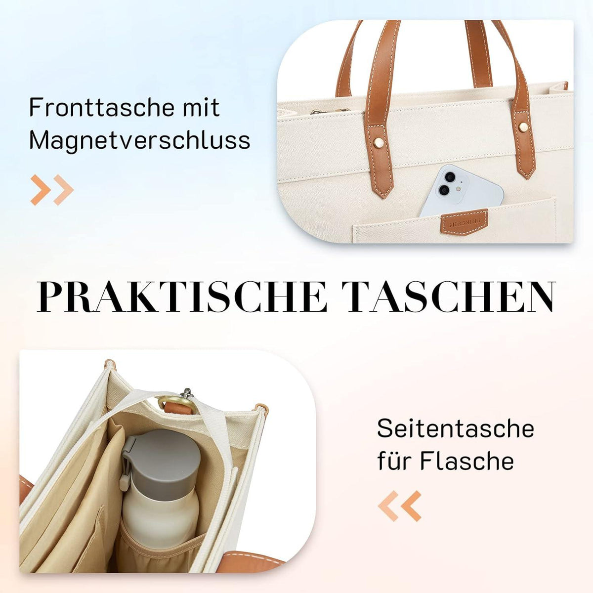 15,6 Zoll Laptoptasche Damen Business Canvas Braun Handtasche Beige