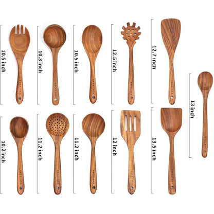 Holzlöffel Set 11-teilig – Kochutensilien aus Teakholz