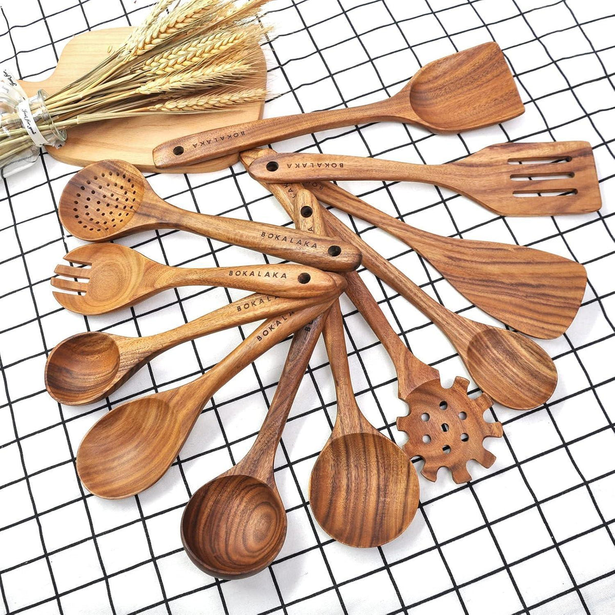 Holzlöffel Set 11-teilig – Kochutensilien aus Teakholz