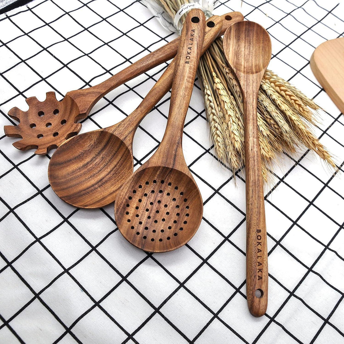 Holzlöffel Set 11-teilig – Kochutensilien aus Teakholz