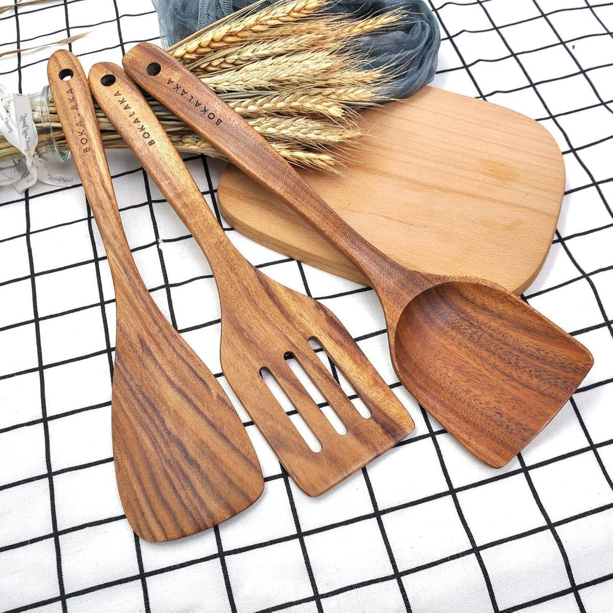 Holzlöffel Set 11-teilig – Kochutensilien aus Teakholz