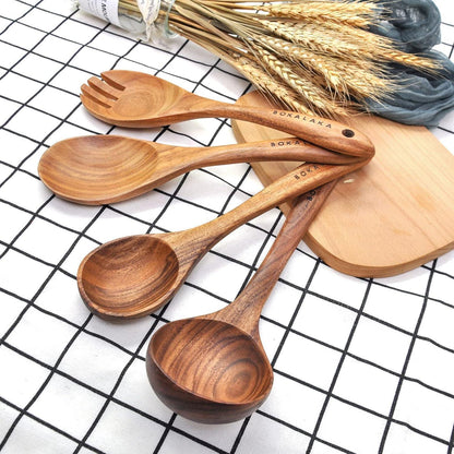 Holzlöffel Set 11-teilig – Kochutensilien aus Teakholz