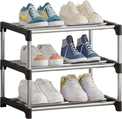 NIAWECAN Kleines stapelbares Schuhregal 3 Ebenen Organizer Flur