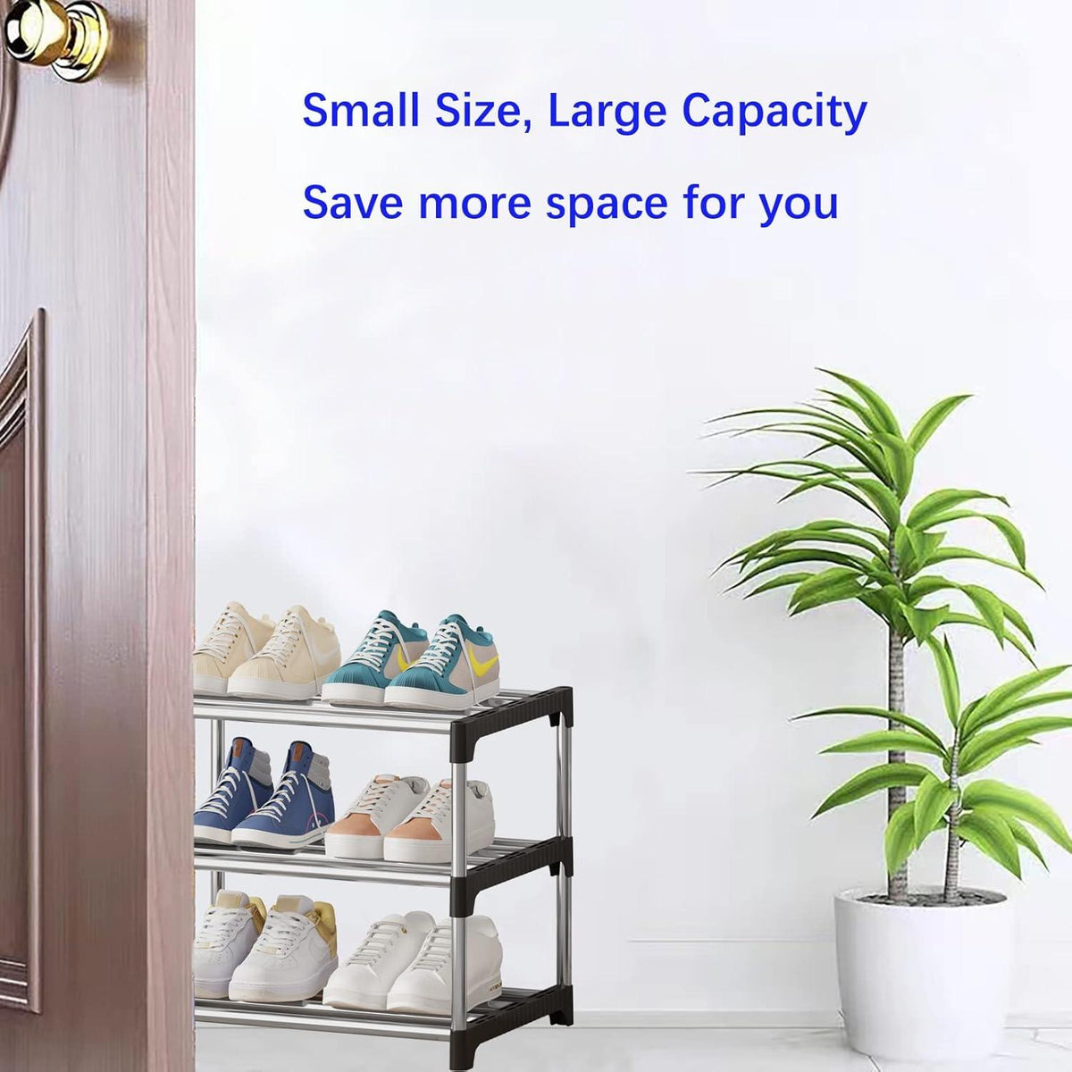 Schuhregal stapelbar 3 Ebenen Organizer Flur Schwarz 3 Tier