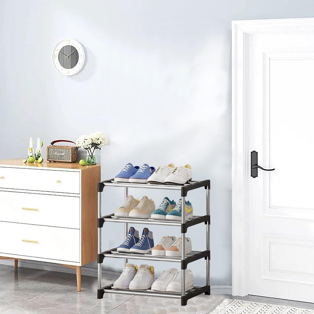 Kleines Schuhregal 4 Ebenen Aufbewahrung Organizer Schwarz