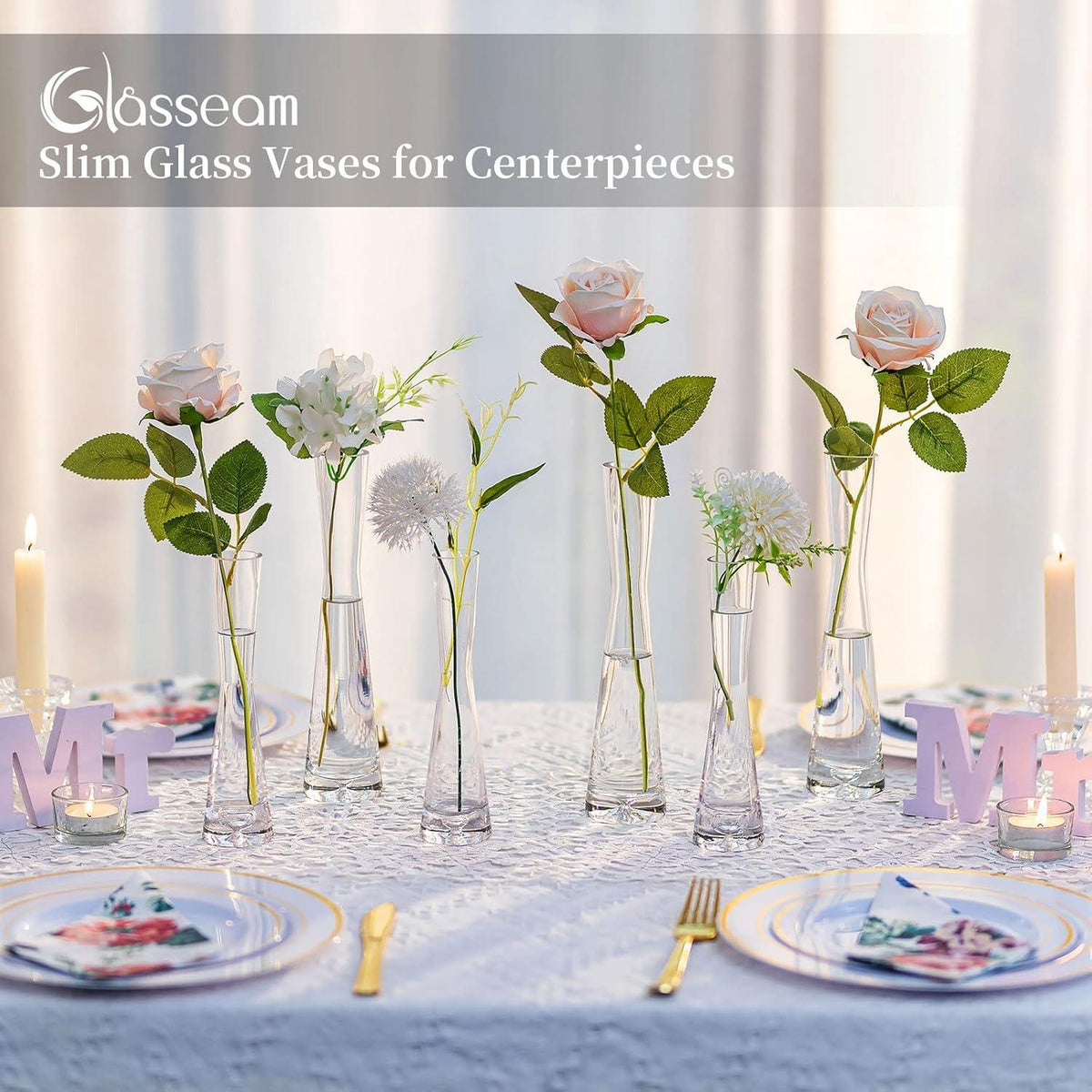 Moderne Glasvase 3er Set 20cm Handmade Tischdeko Wohnzimmer