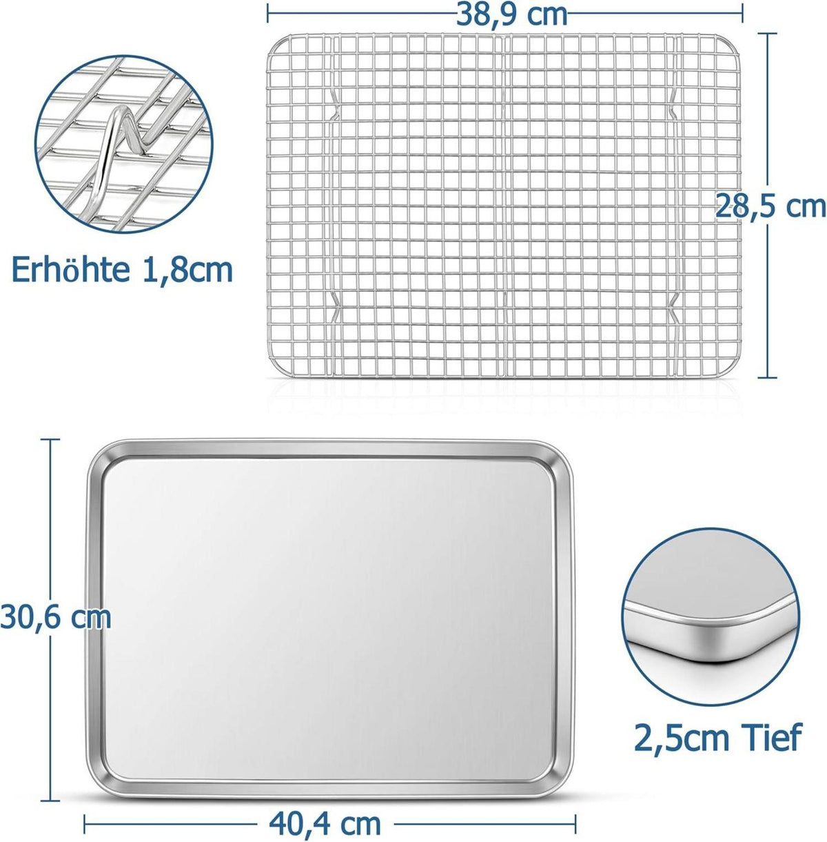 TEAMFAR Backblech mit Abkühlgitter Edelstahl Rechteckig