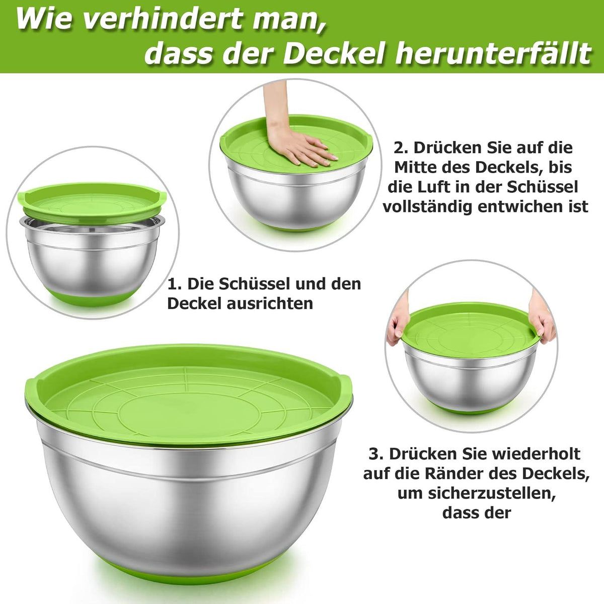 Rührschüssel Set Edelstahl Salatschüssel Luftdichten Deckel