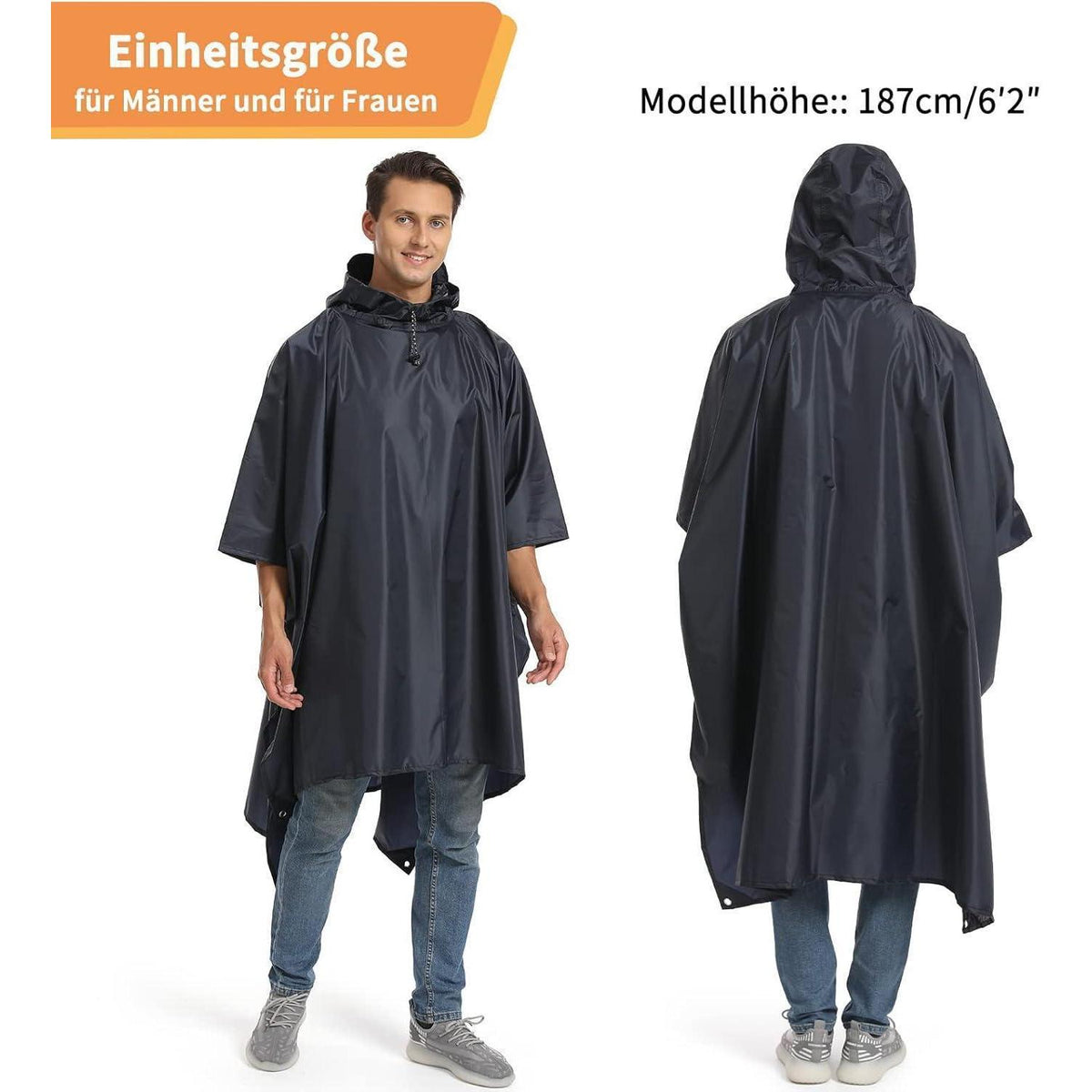 Regenponcho Wasserdicht Atmungsaktiv Navyblau Einheitsgröße