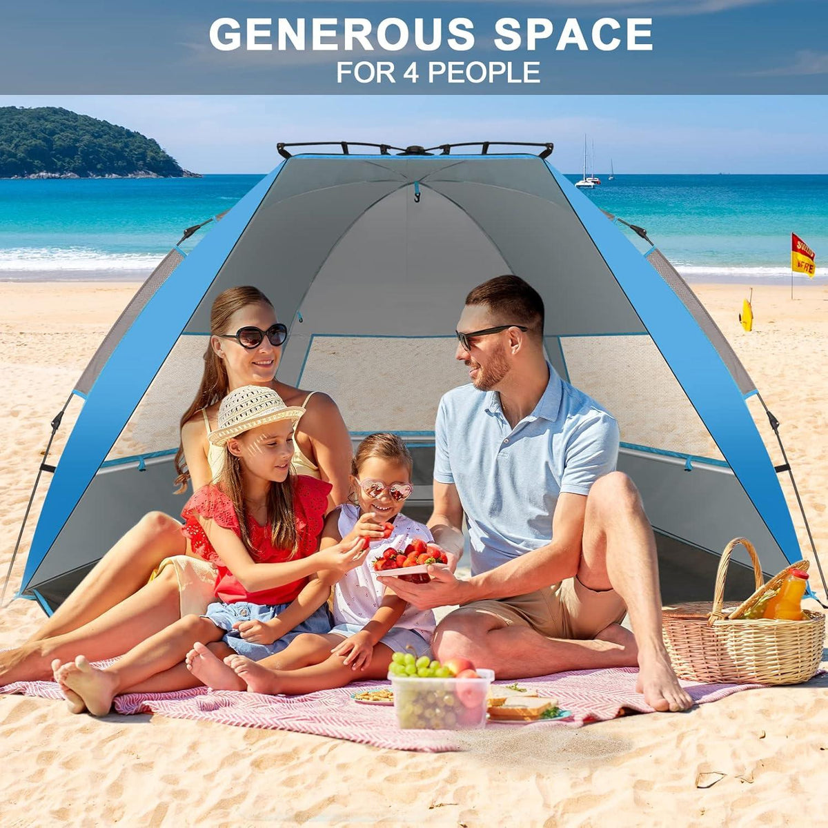 Strandmuschel UV-Schutz Pop-Up Zelt Belüftung 4 Personen