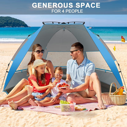 Strandmuschel UV-Schutz Pop-Up Zelt Belüftung 4 Personen