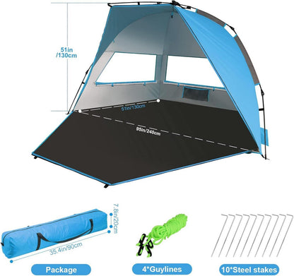 Strandmuschel UV-Schutz Pop-Up Zelt für 4 Personen mit Belüftung