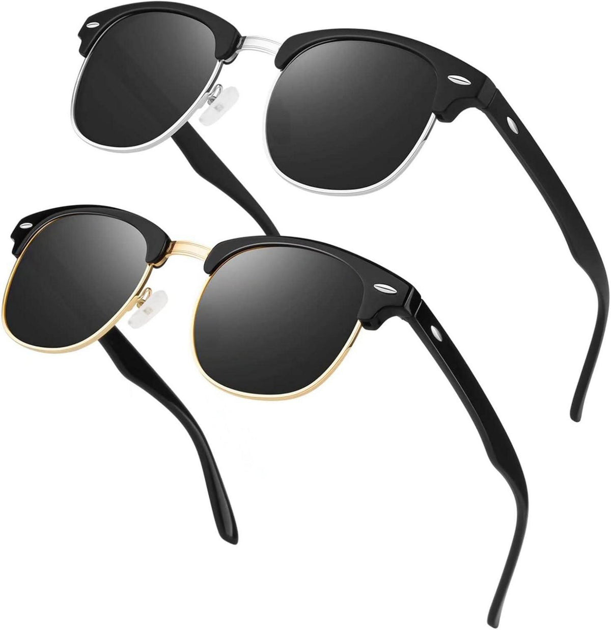 Polarisierte Retro Sonnenbrille UV400 für Herren Damen 2er Set Schwarz