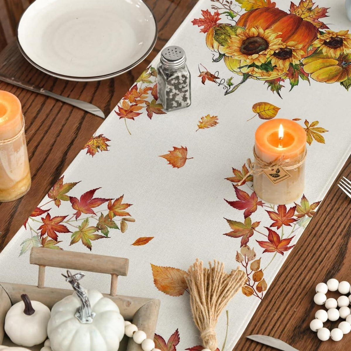Herbst Tischläufer Kürbisse Ahornblätter Sonnenblumen 40x180 cm