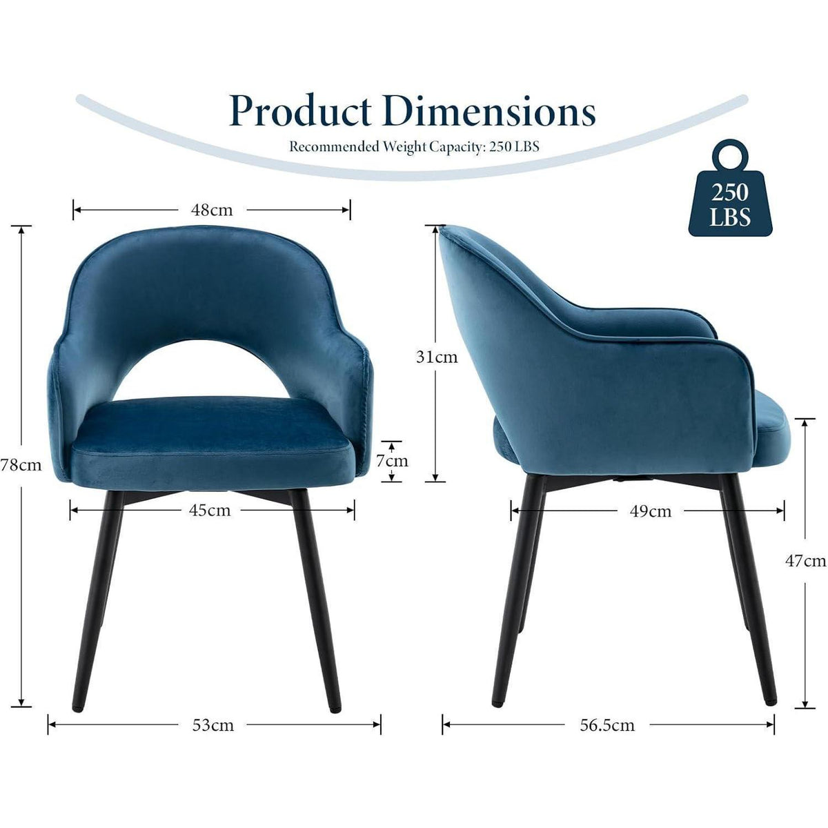 Drehbare Samt Esszimmerstühle 2er Set mit Armlehnen (Blau)