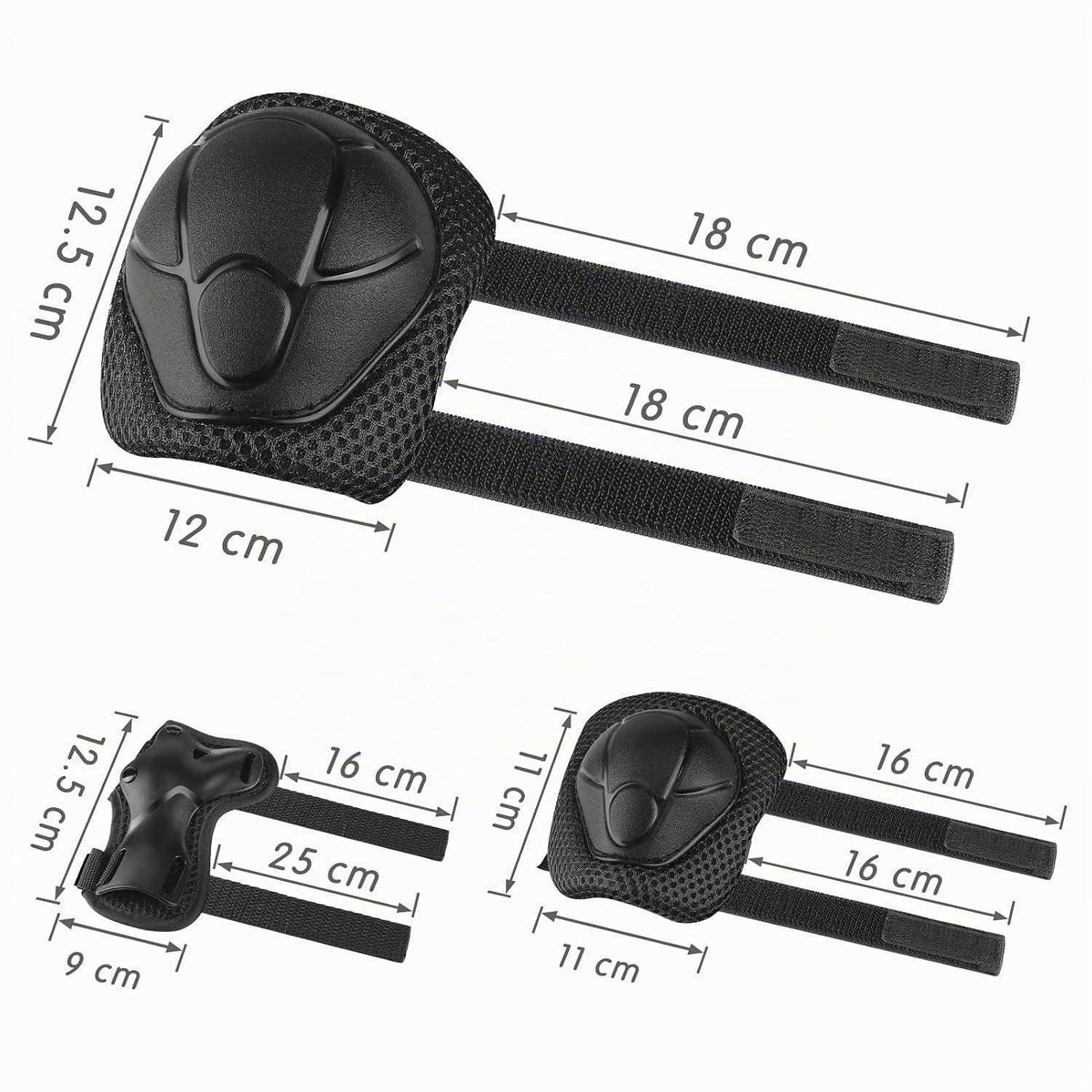 Kinderschonerset Helm, Knieschützer & Ellenbogenschützer (Schwarz)