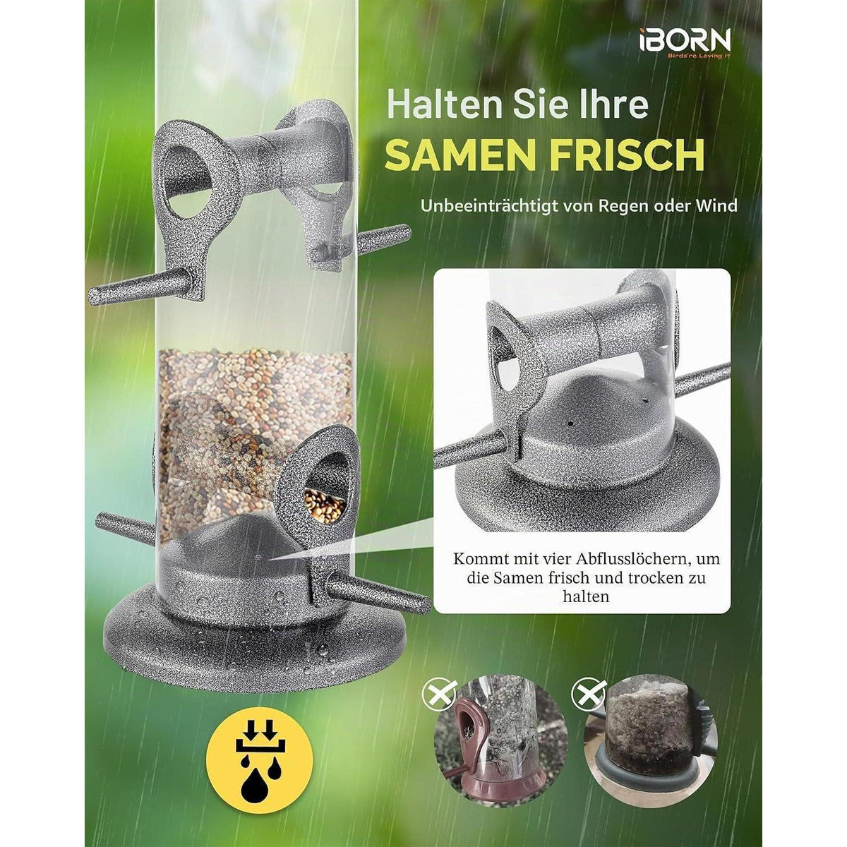 Metall Vogelfutterspender mit 6 Anflugplätzen – Silber