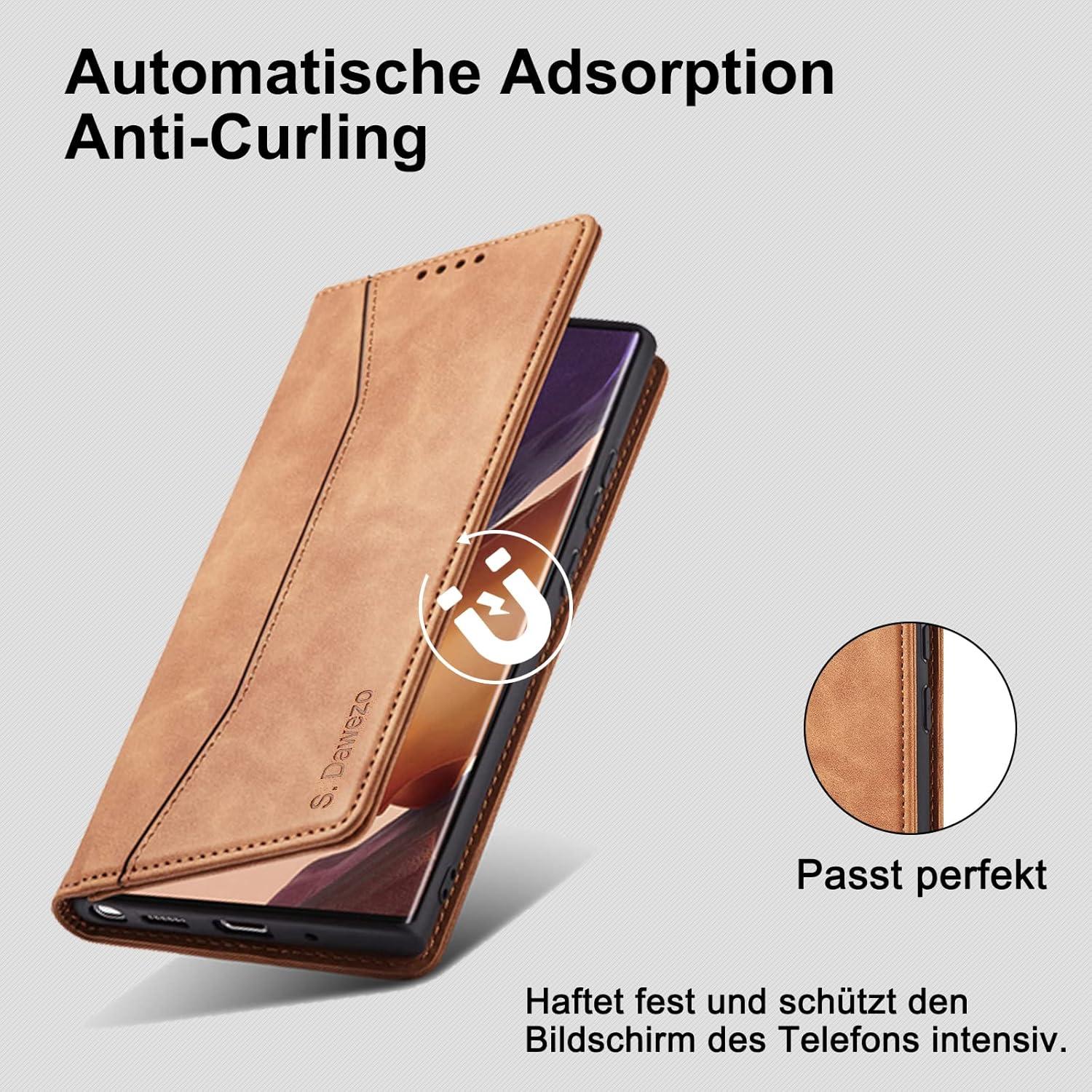 Samsung Galaxy S22 Plus Hülle Braun Leder mit Ständer und Kartenfach