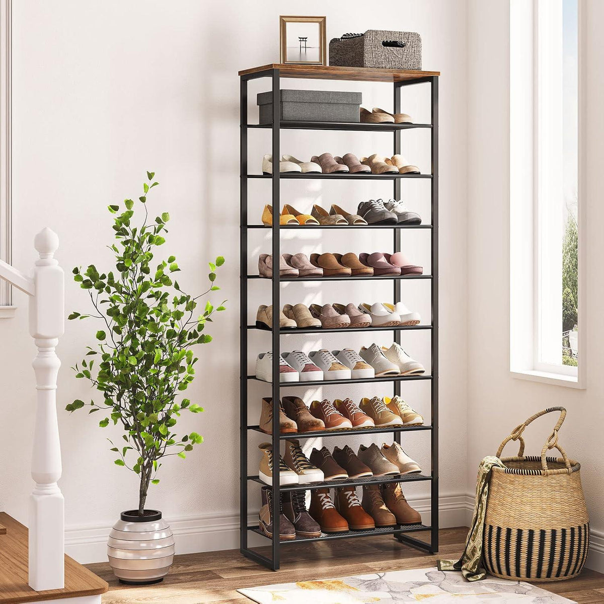 HOOBRO Schuhregal, 10 Ebenen, Schuhschrank hoch, 22-30