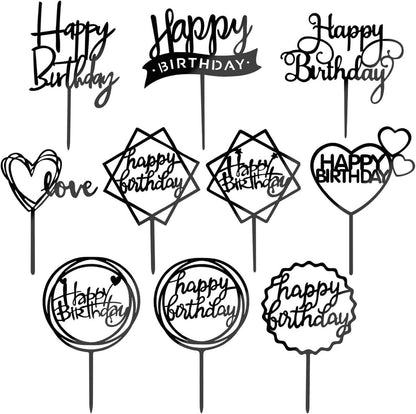 Acryl Glitter Cupcake Topper Set Happy Birthday Schwarz