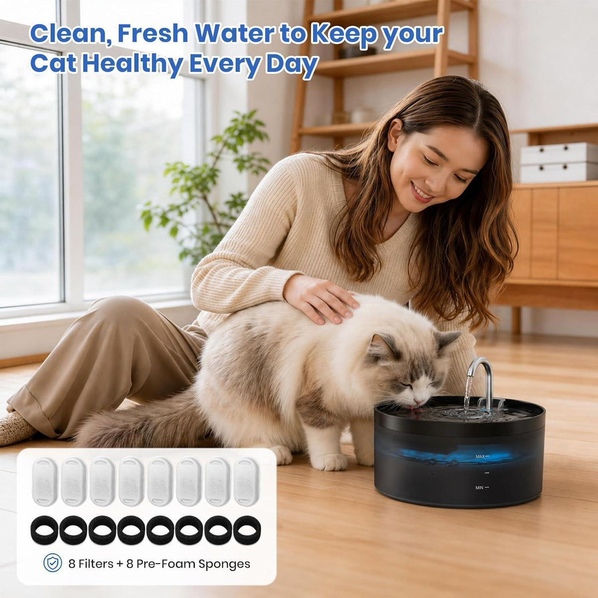 Katzenbrunnen Filter 8er Pack + Schwämme für Edelstahlbrunnen