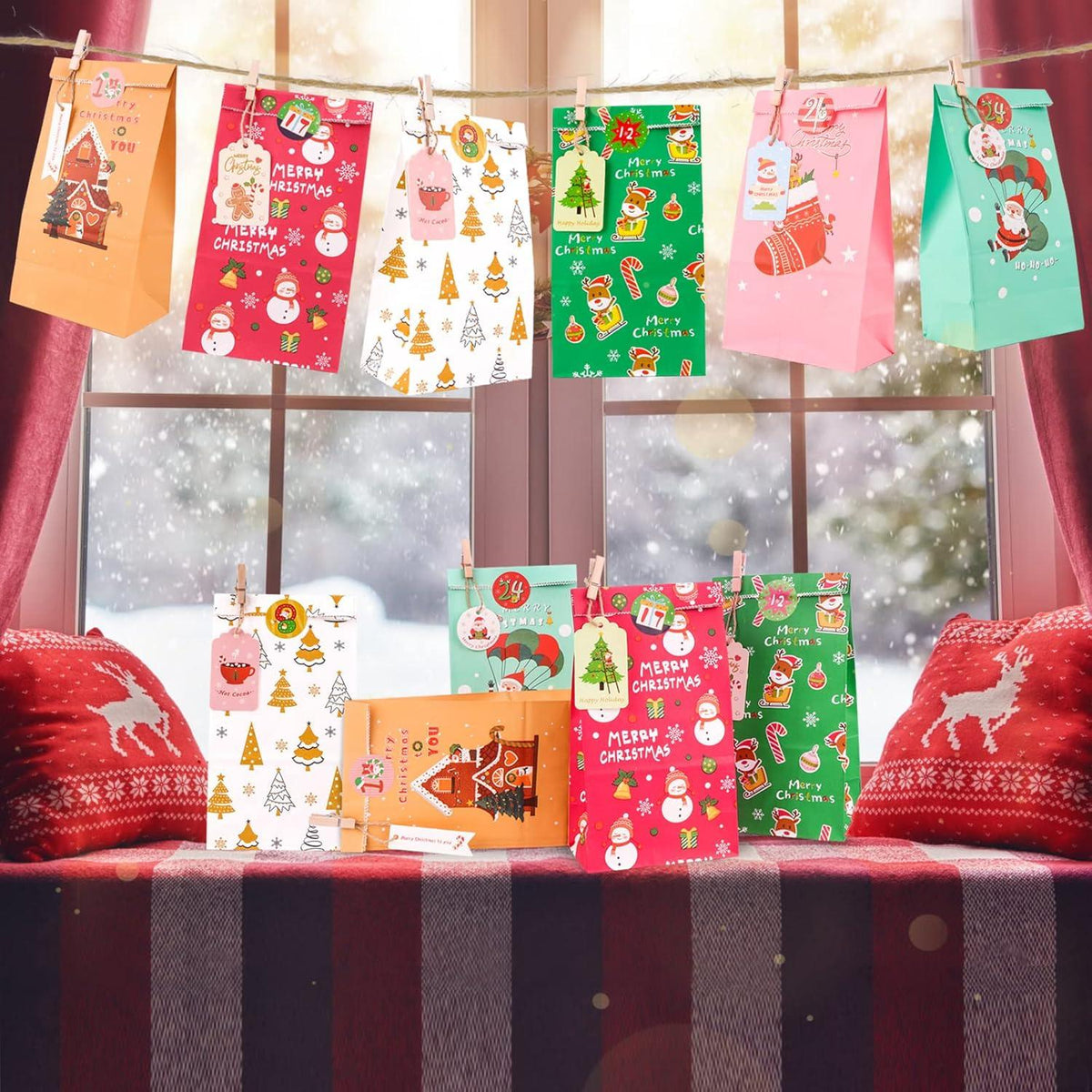 Adventskalender zum Befüllen Kinder 2024 mit Tüten groß, Zahlen