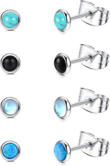 Mondstein Opal Türkis Ohrstecker Set Chirurgenstahl 4 Paare