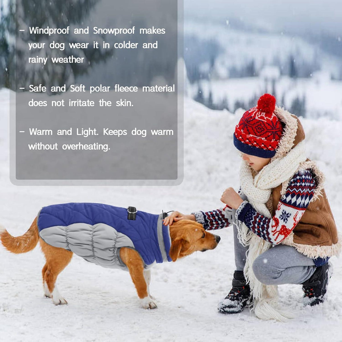 Wasserdichter Hundemantel Winterjacke Kuscheliger Hundepullover Blau